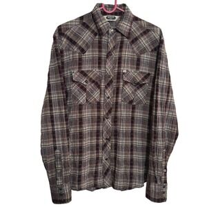 Salt Valley Western Button Down Shirt Mens XS Flannel Plaid Purple Pearl Snap